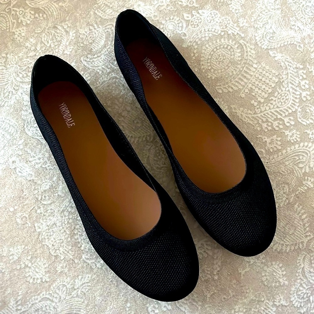 Brand New Black Soft Knit Round Toe Ballet Flats Slip On Office Business Casual